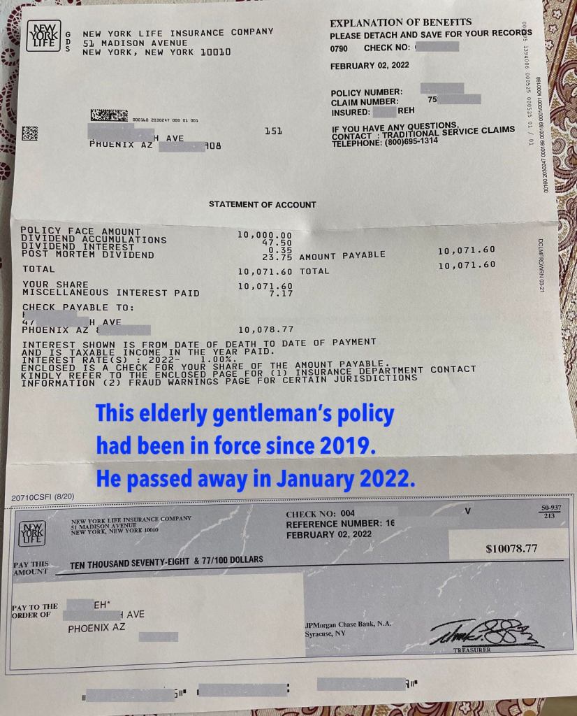 sher reh new york life insurance payout check
