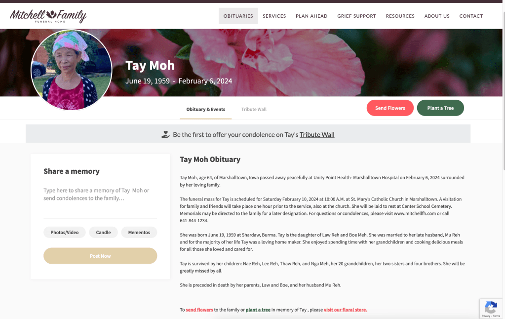 Tay Moh passed away and got a check from a life insurance&nbsp;company…